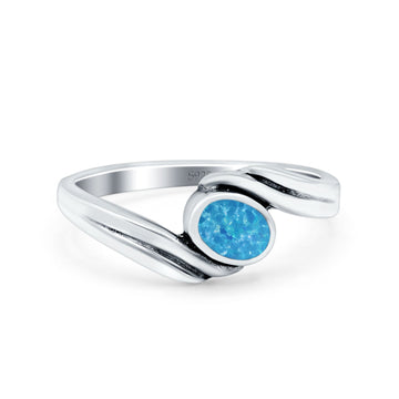 Accent Fashion Bali Design Oval Twisted Band Vintage Wedding Engagement Ring Solid Lab Created Blue Opal 925 Sterling Silver
